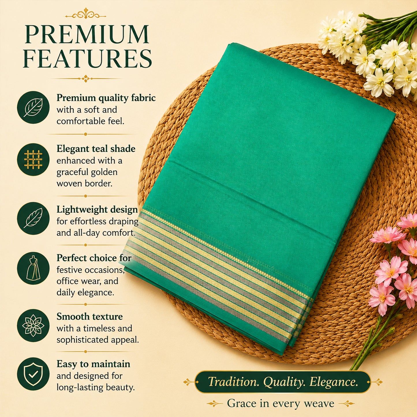 Blue soft cotton saree with zari border