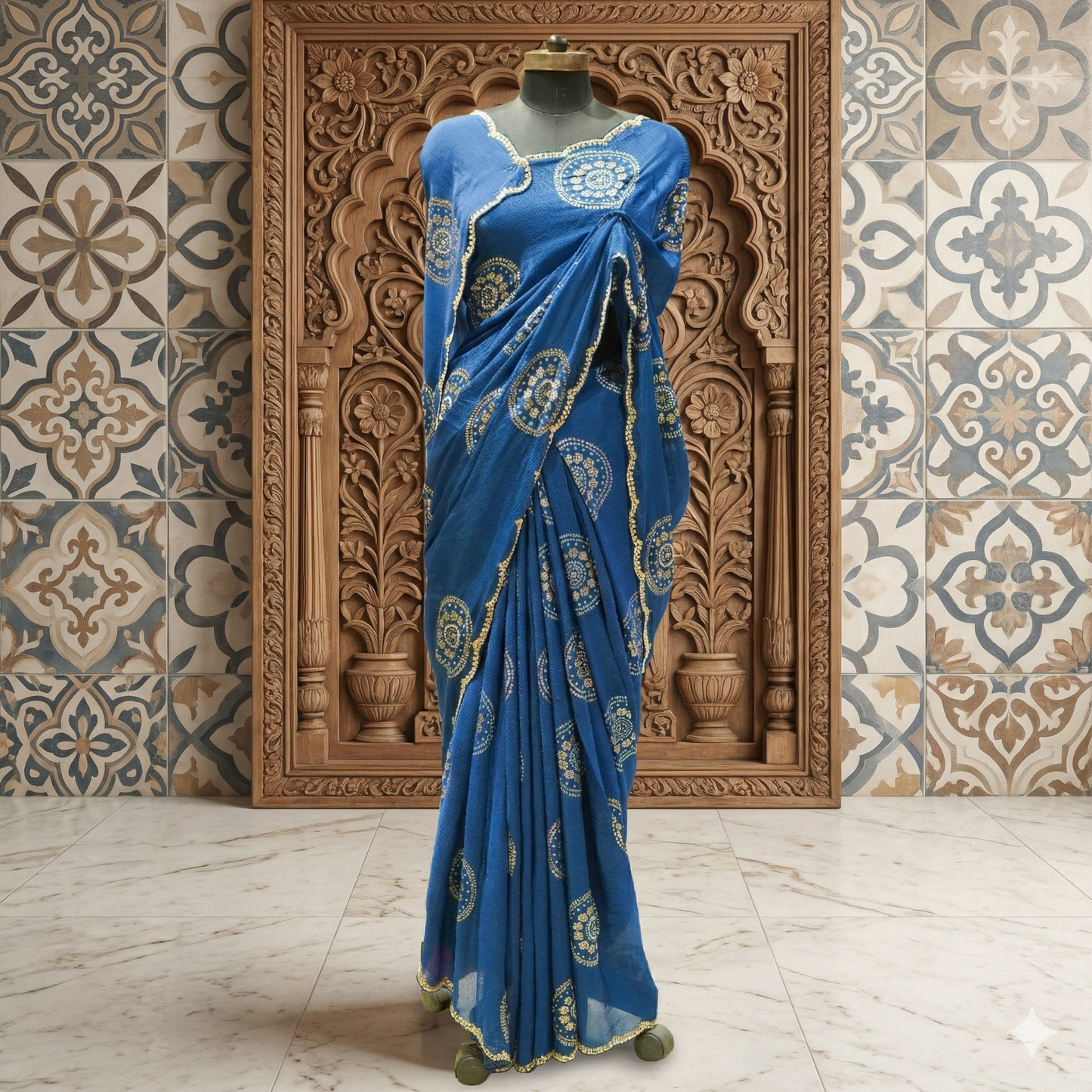 Navy Blue Bandhej Saree