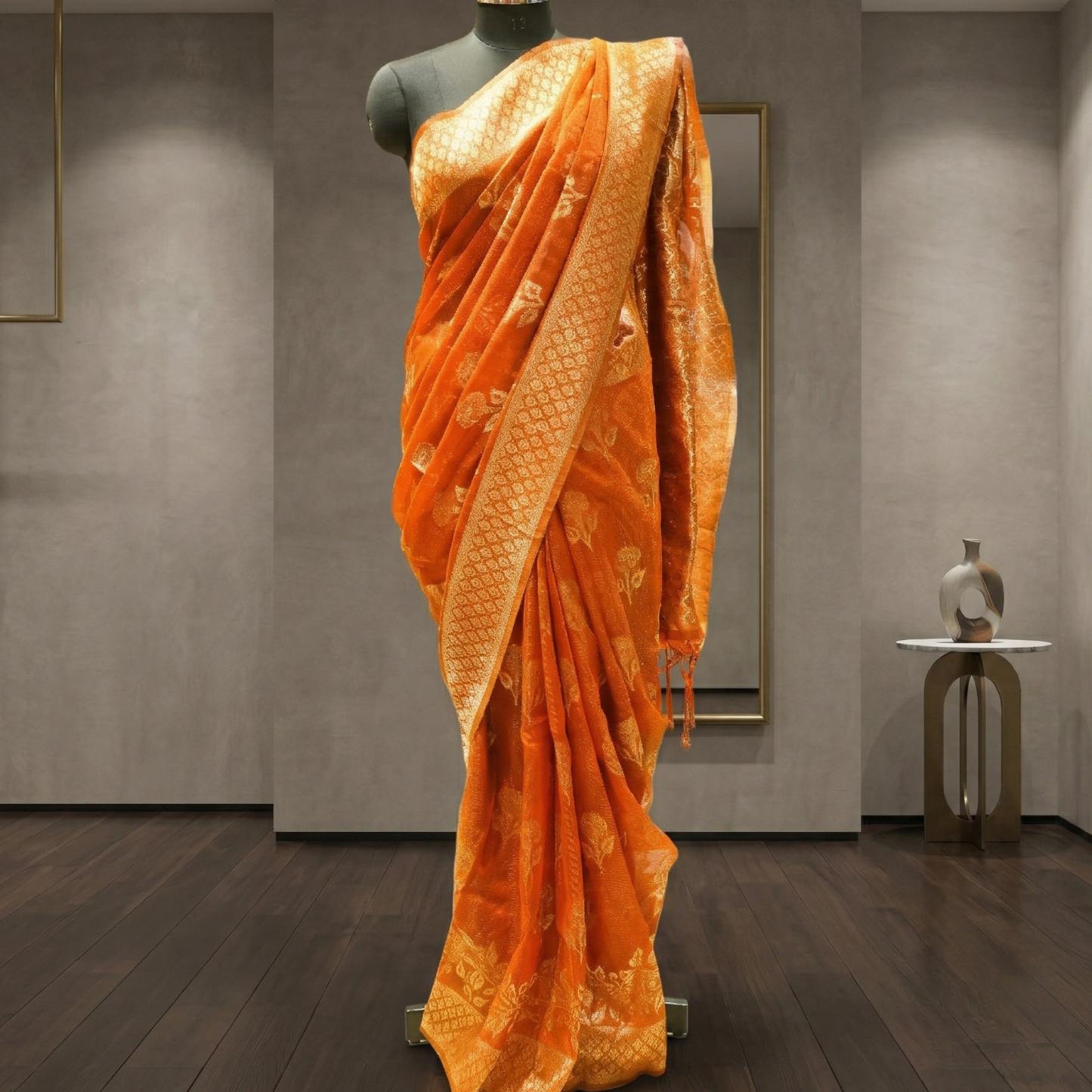 Khaddi Silk Rust Orange Banarasi Saree