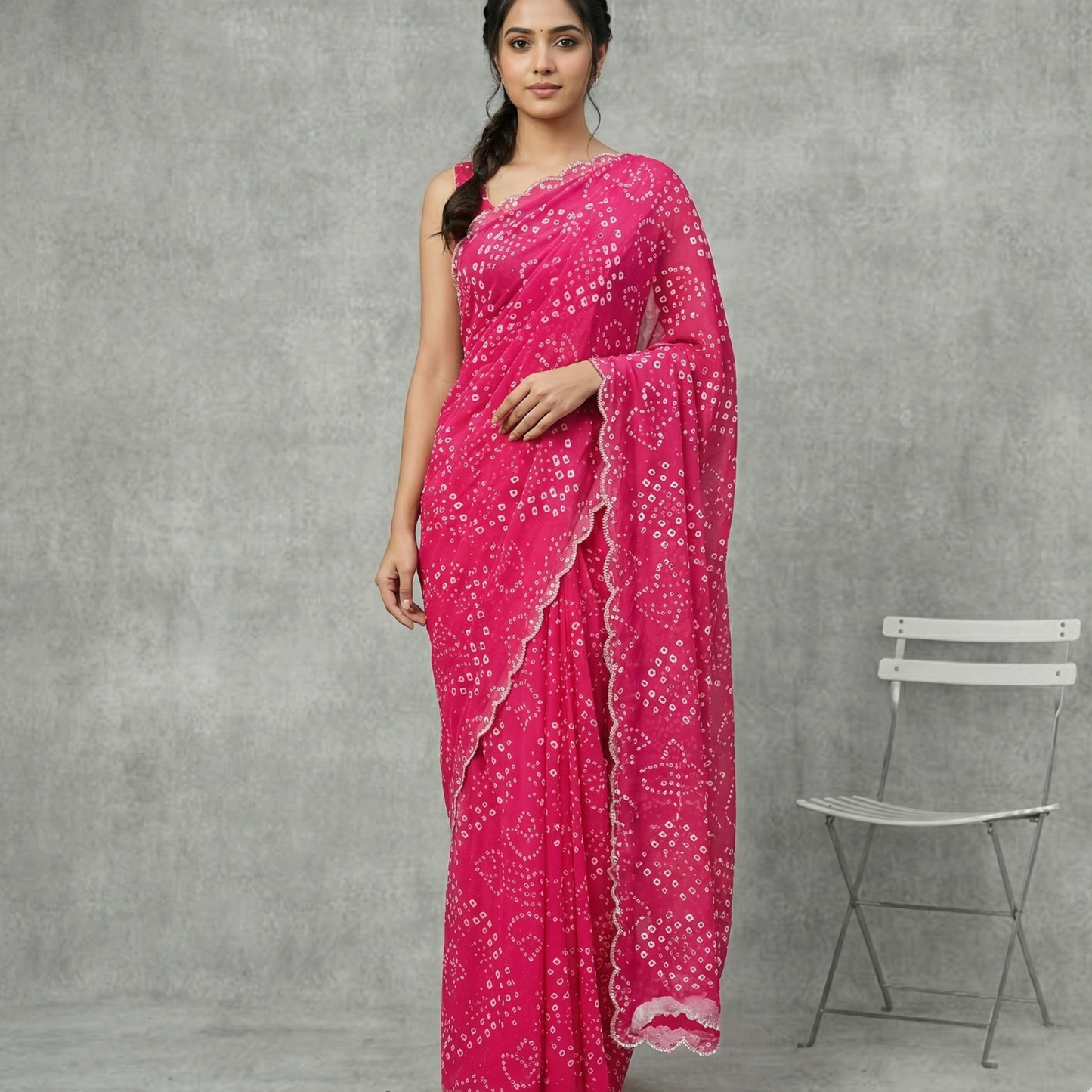 Pink Georgette Bandhani Saree