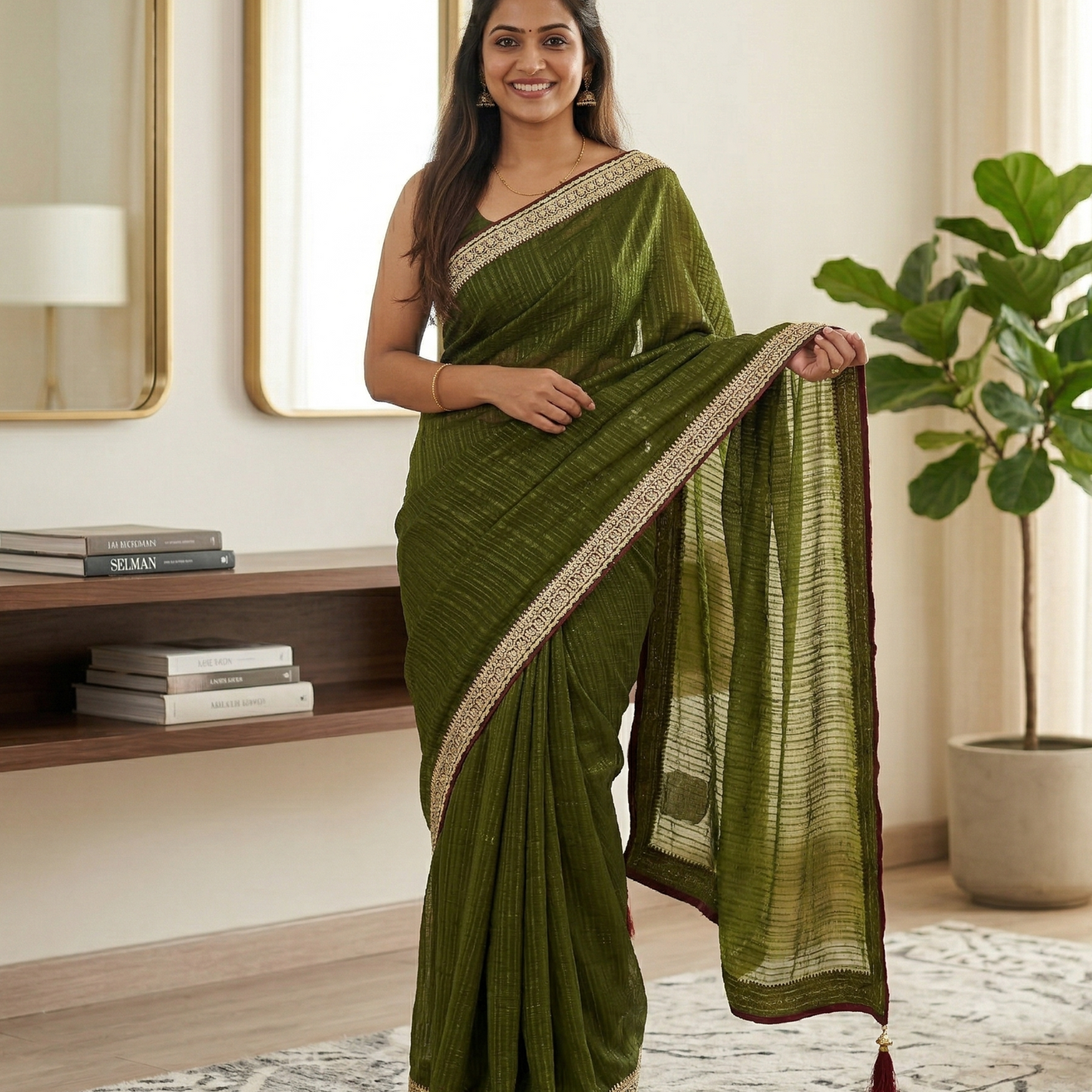 Bottle Green Sequin Saree