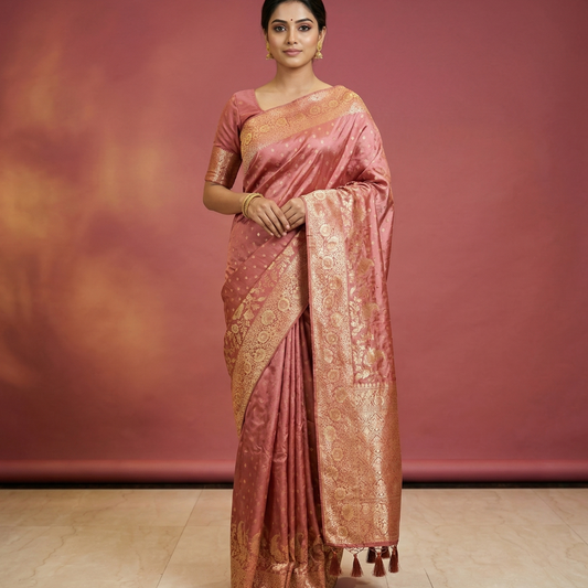Onion Pink Banarasi Silk Saree