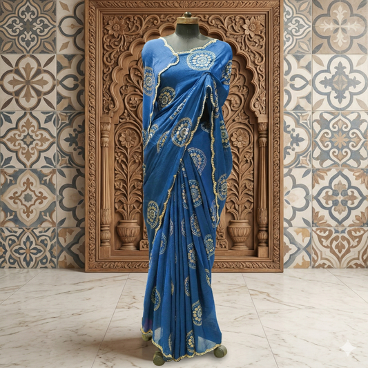 Navy Blue Bandhej Saree