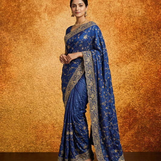 Dark Navy Blue Saree
