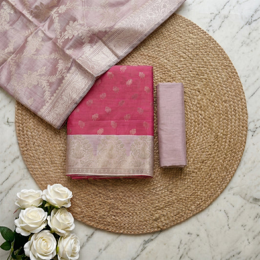 Pink & Lilac Banarasi Silk Fabric