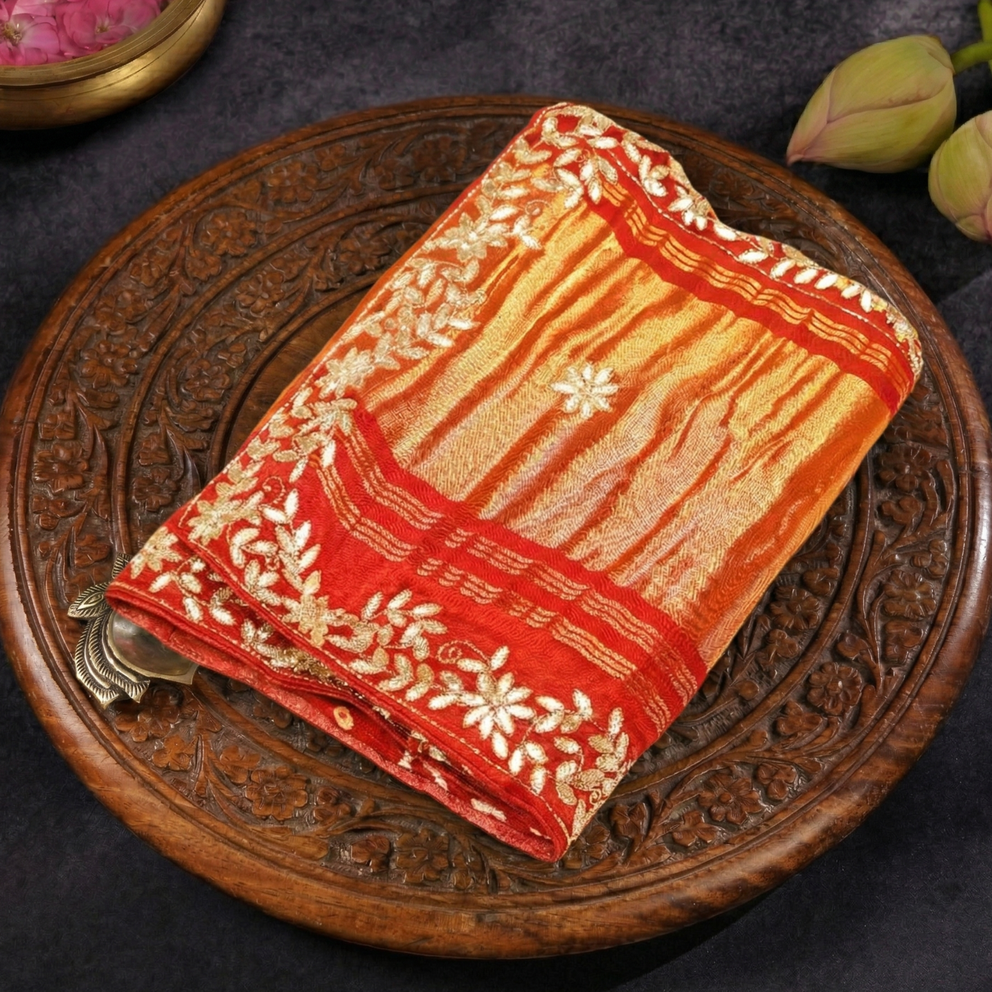 Red Bandhani Print Saree