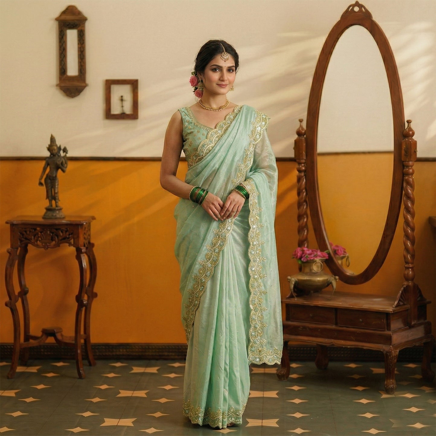Powder Blue Designer Saree