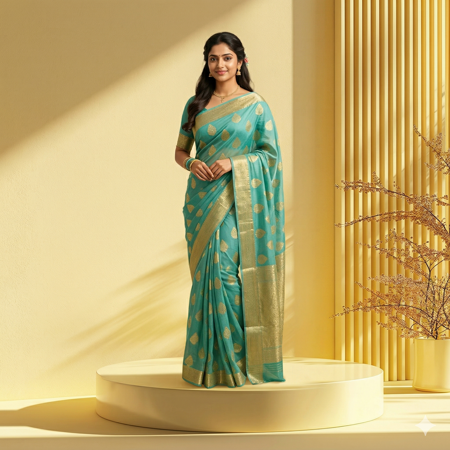 Firozi Chiffon Zari Saree