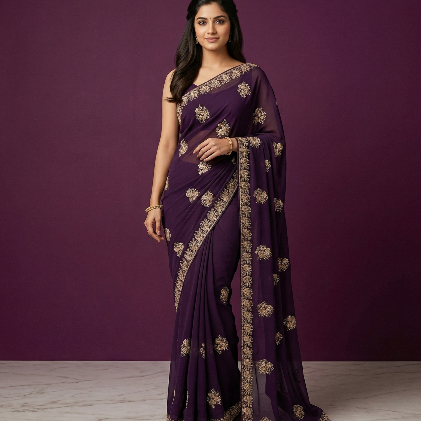 Dark Purple Designer Saree