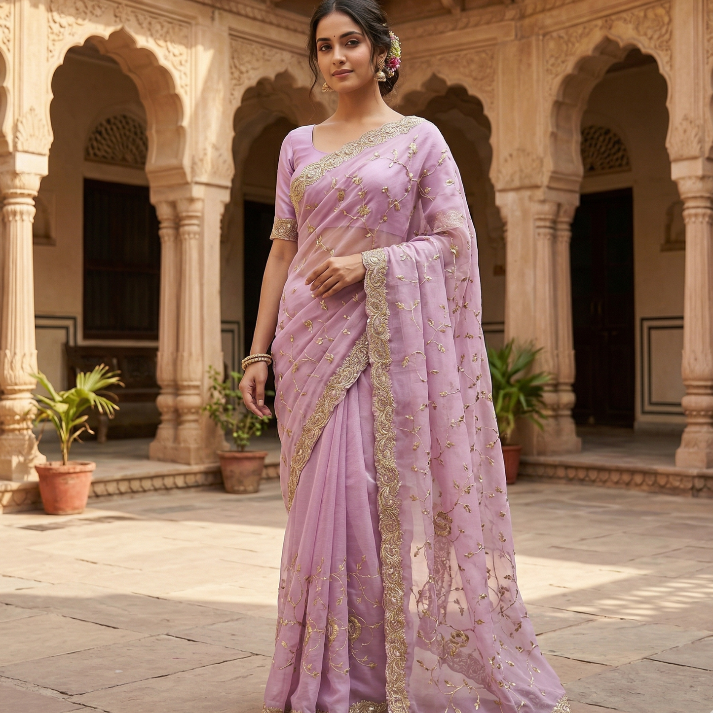 Light Pink Chiffon Saree