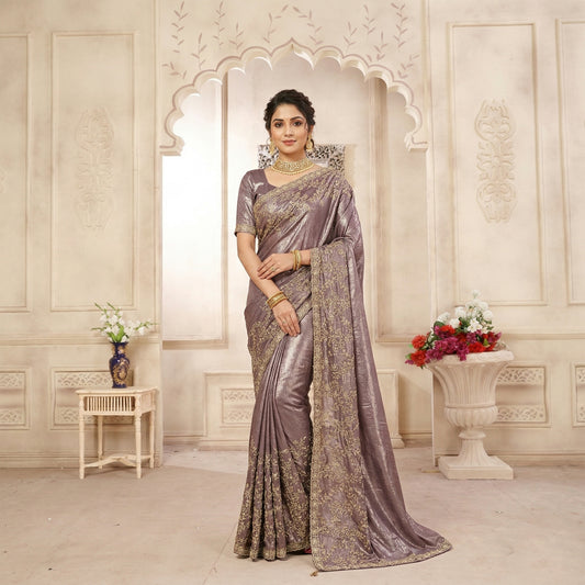 Purple Saree with All Over Stone Work