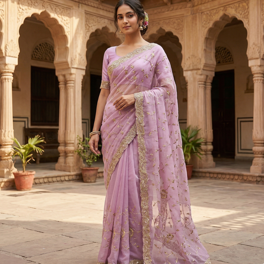 Light Pink Chiffon Saree