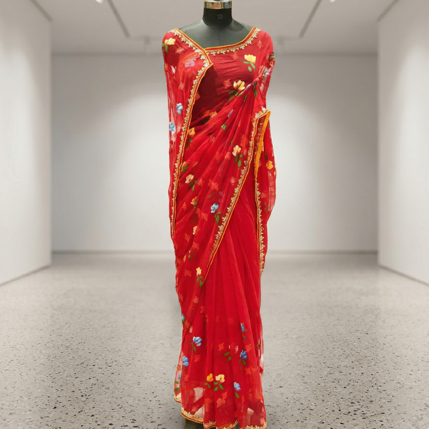 Red Floral Designer Saree