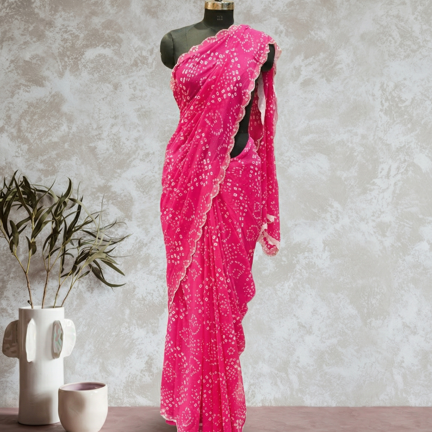 Pink Georgette Bandhani Saree