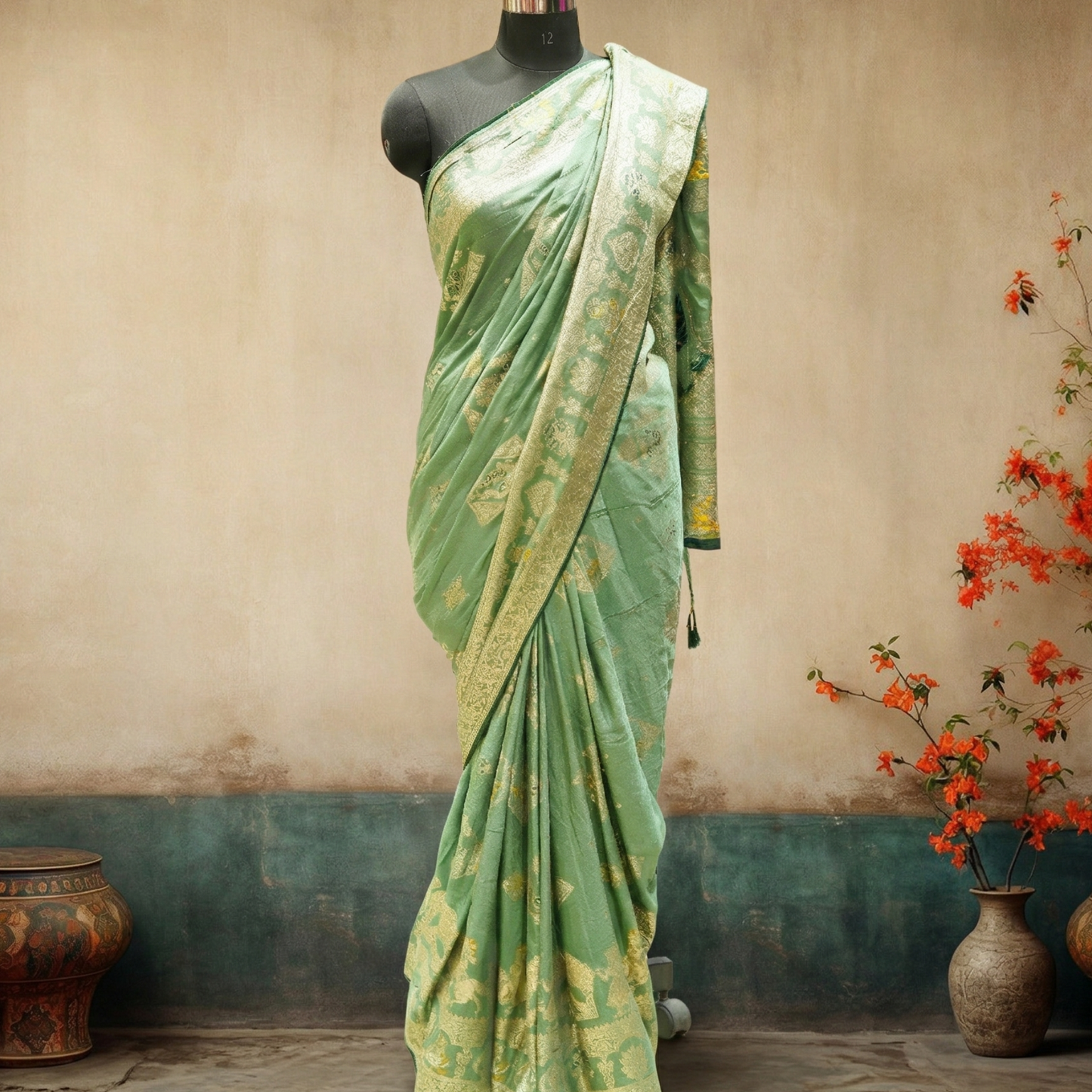 Mint Green Gold Saree
