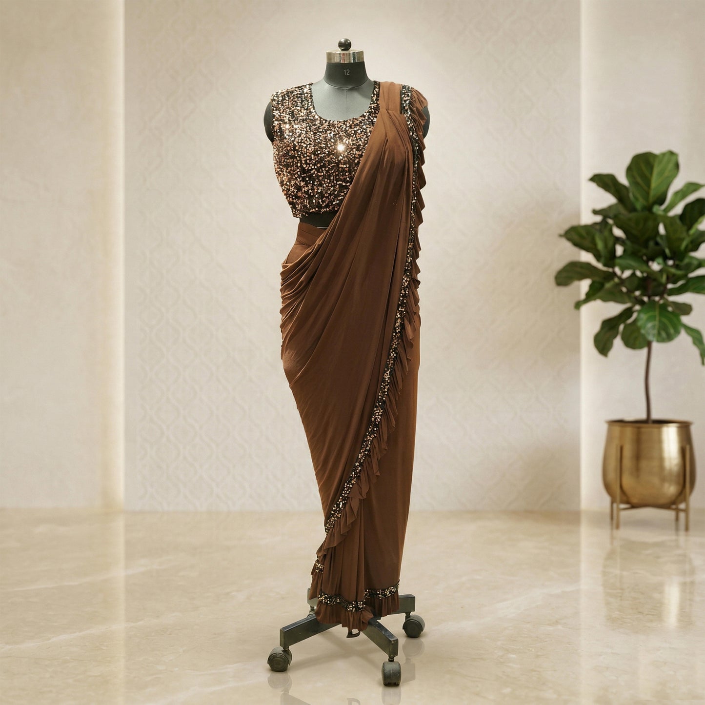 Brown Saree Frill Saree