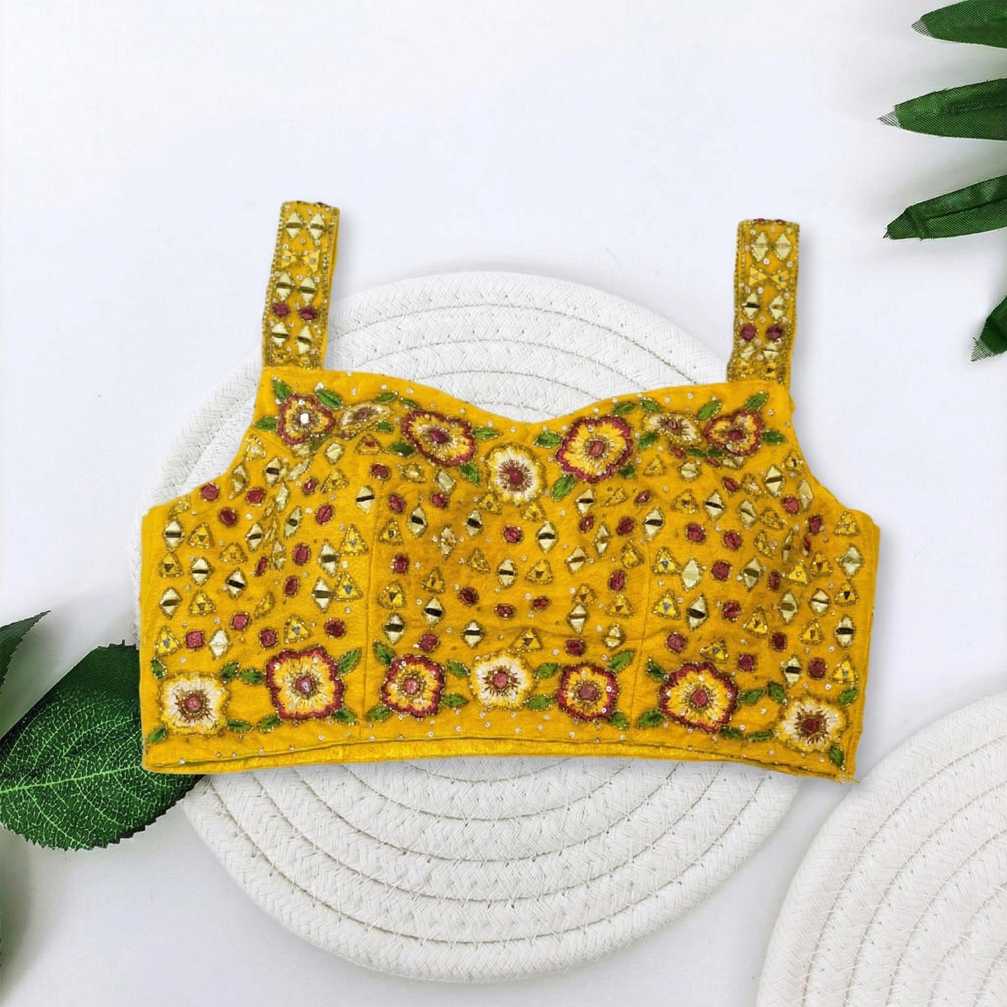 Mustard Yellow Mirror Work Saree