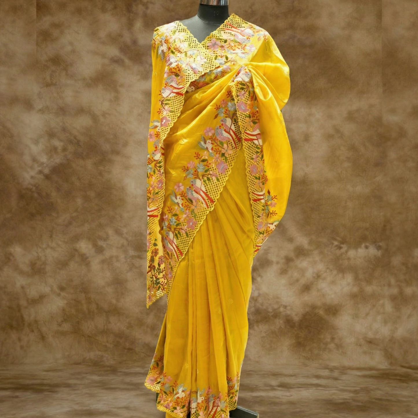 Mustard Yellow Embroidered saree