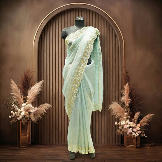 Powder Blue Designer Saree