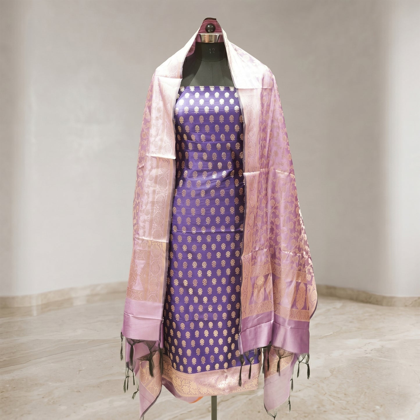 Dark Purple Banarasi Silk 3-Piece Suit Fabric