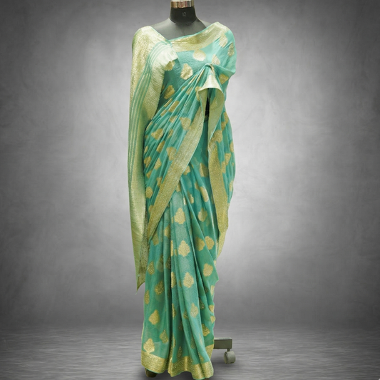 Firozi Chiffon Zari Saree