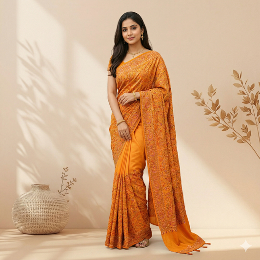 Mustard Yellow Designer Saree