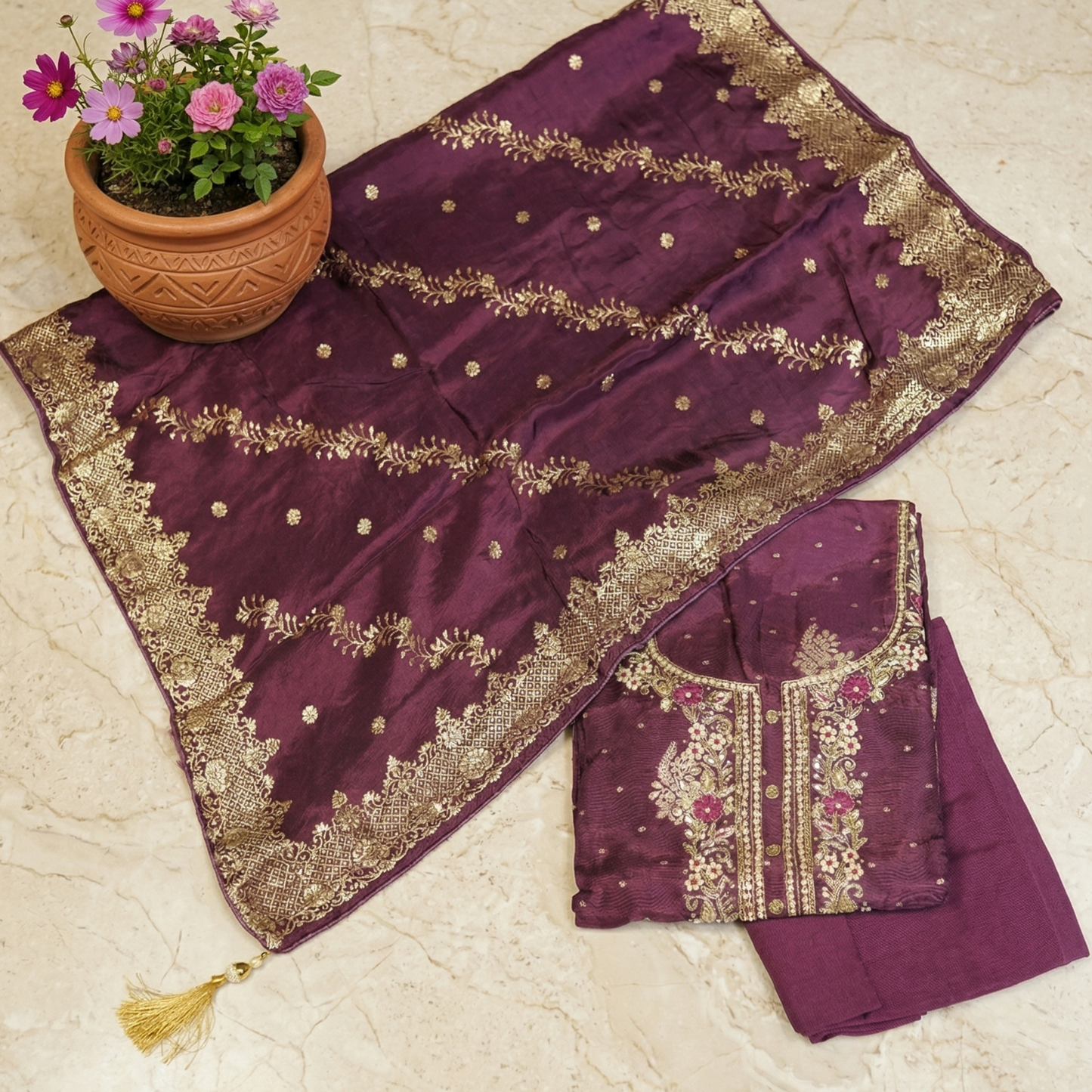 Wine Purple Crepe Silk 3-Piece Suit Fabric
