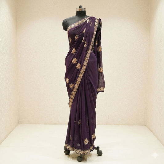 Dark Purple Designer Saree