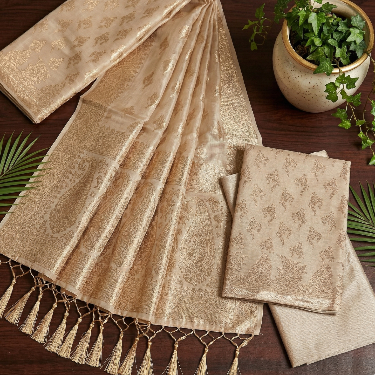 Champagne Gold Banarasi Silk 3-Piece Suit Fabric