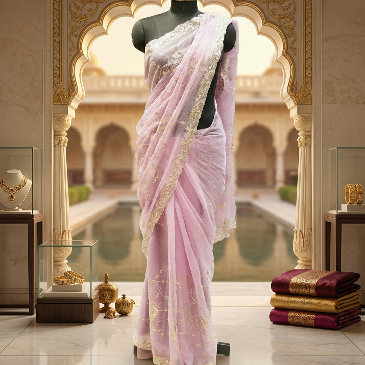 Light Pink Chiffon Saree