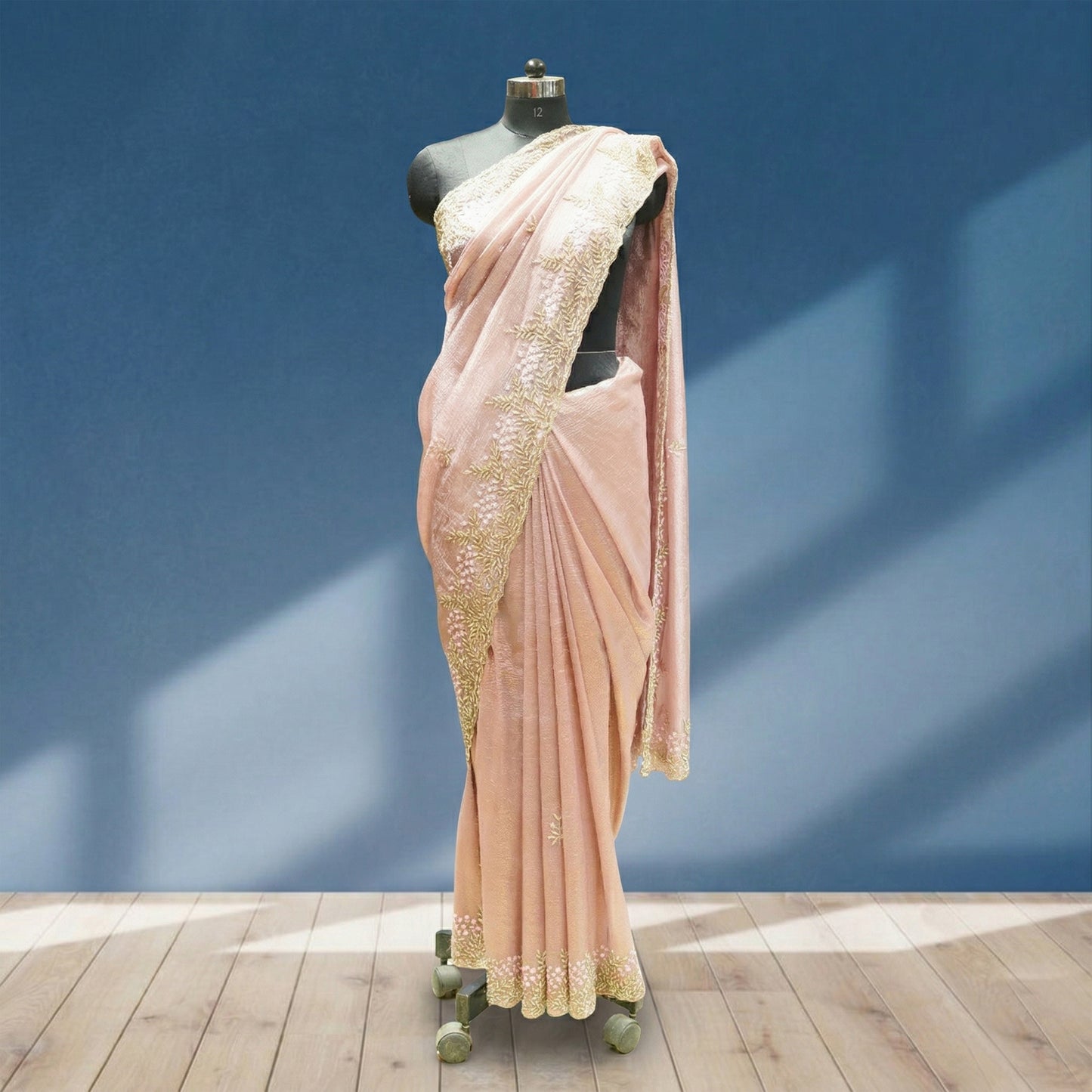 Onion Pink Wrinkle Tissue Silk Saree