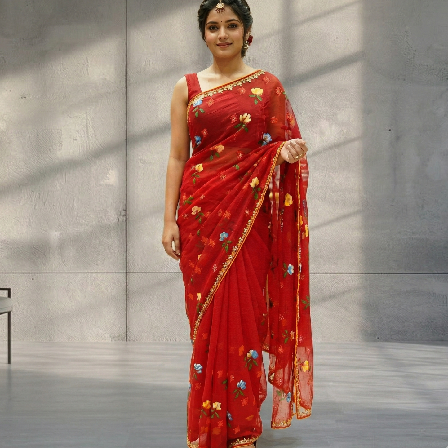 Red Floral Designer Saree