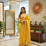 Mustard Yellow Embroidered saree