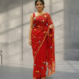 Red Floral Designer Saree
