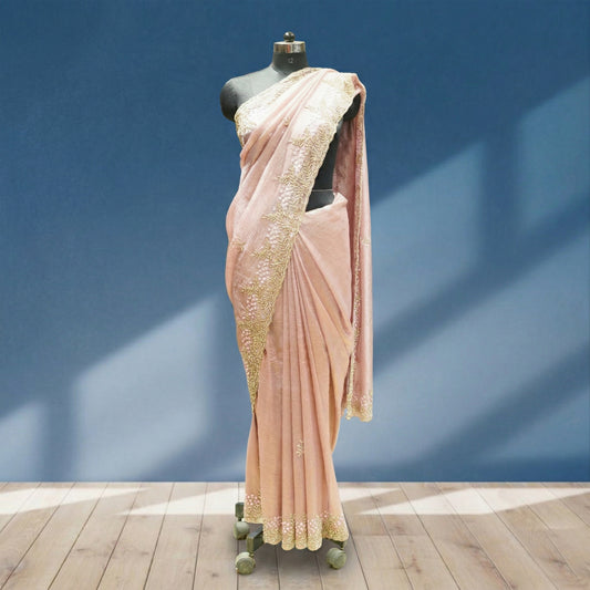 Onion Pink Wrinkle Tissue Silk Saree
