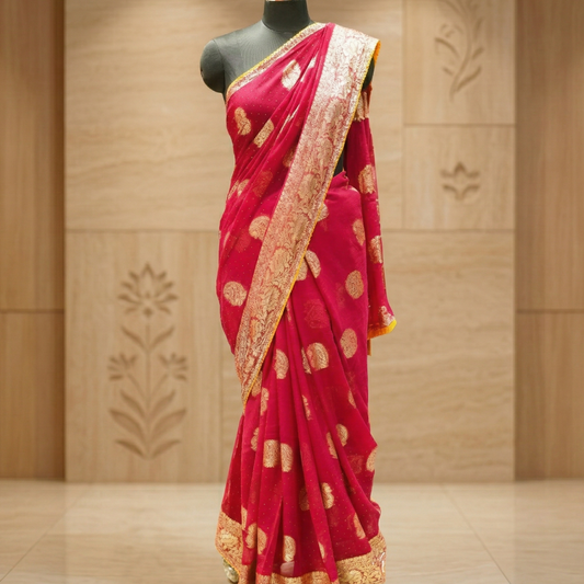 Dark Maroon Gold Saree