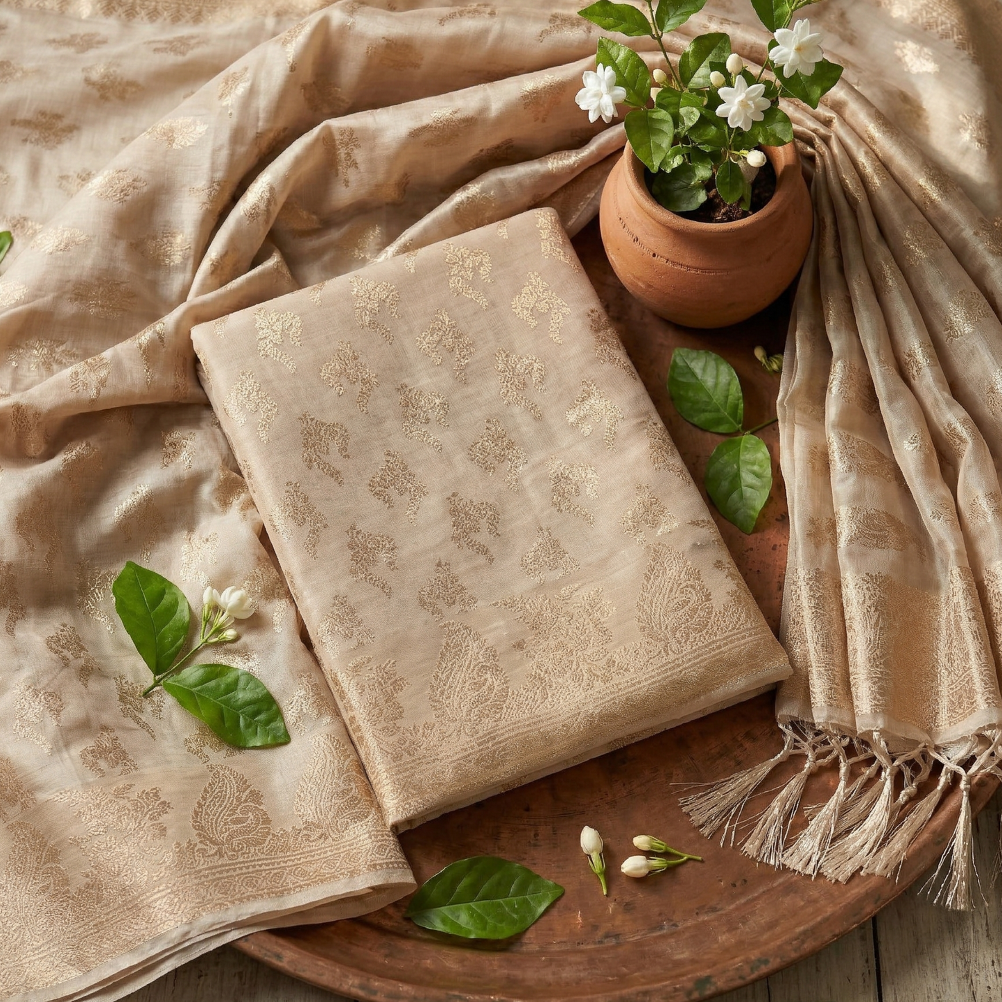 Champagne Gold Banarasi Silk 3-Piece Suit Fabric
