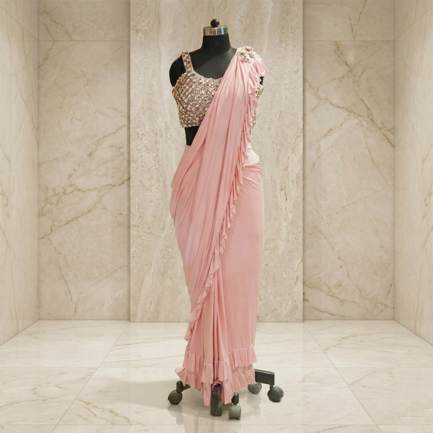 Pink Floral Frill Saree