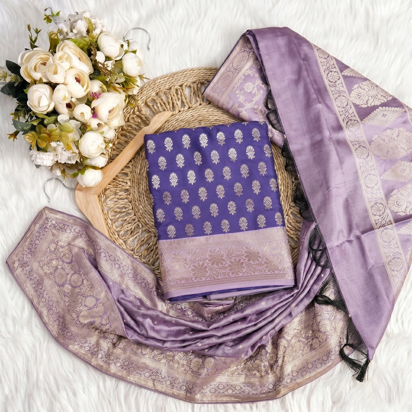 Dark Purple Banarasi Silk 3-Piece Suit Fabric