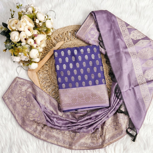Dark Purple Banarasi Silk 3-Piece Suit Fabric