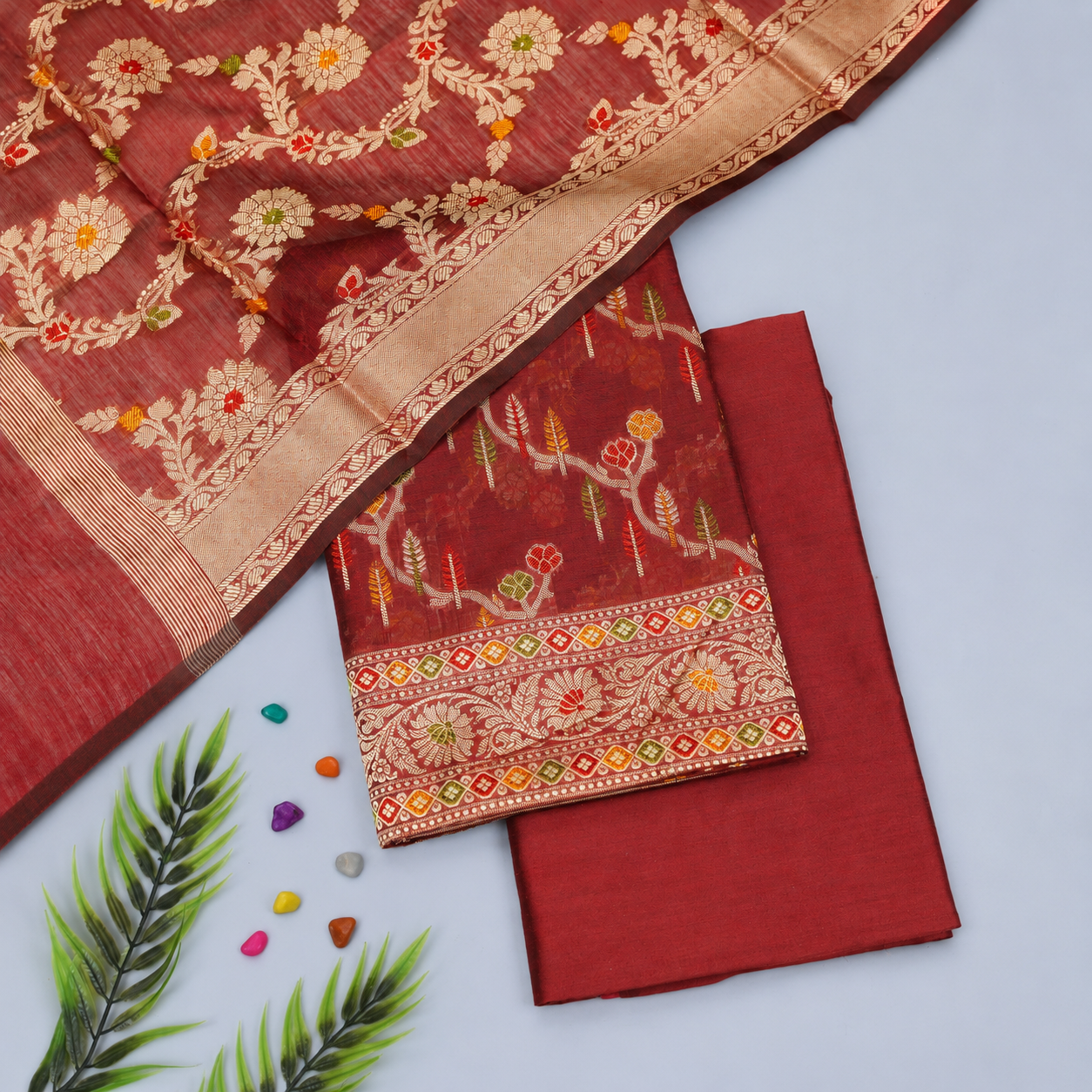 Maroon Pink / Plum Cotton Banarasi Silk Fabric