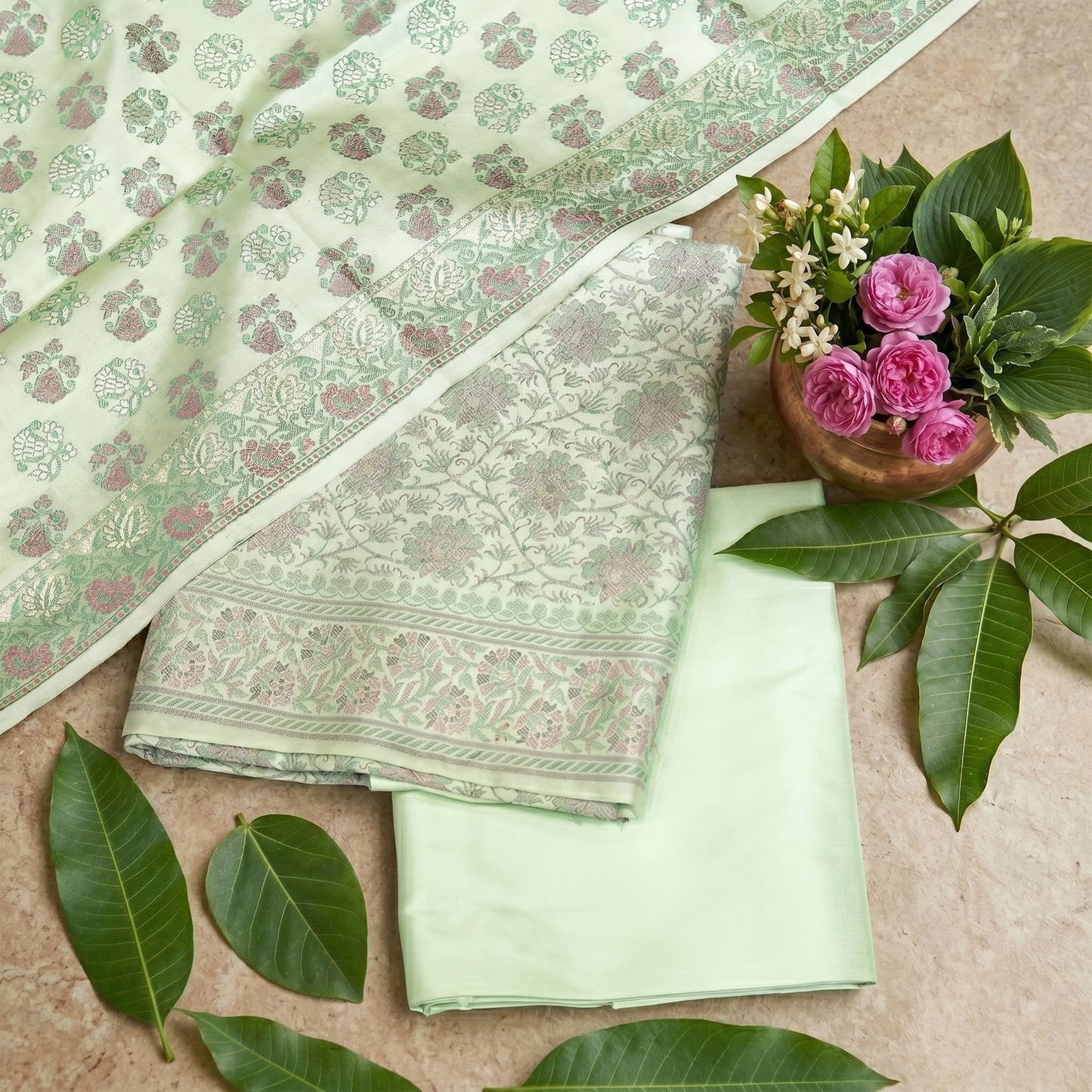 Mint Green Banarasi Silk Fabric