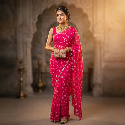 Pink georgette Bandhani Saree