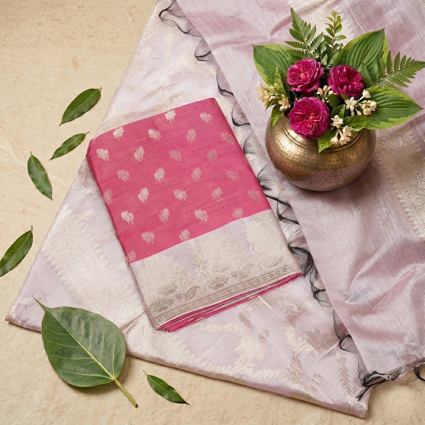 Pink & Lilac Banarasi Silk Fabric