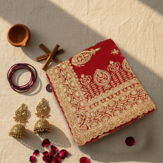 Maroon Red Zari Saree