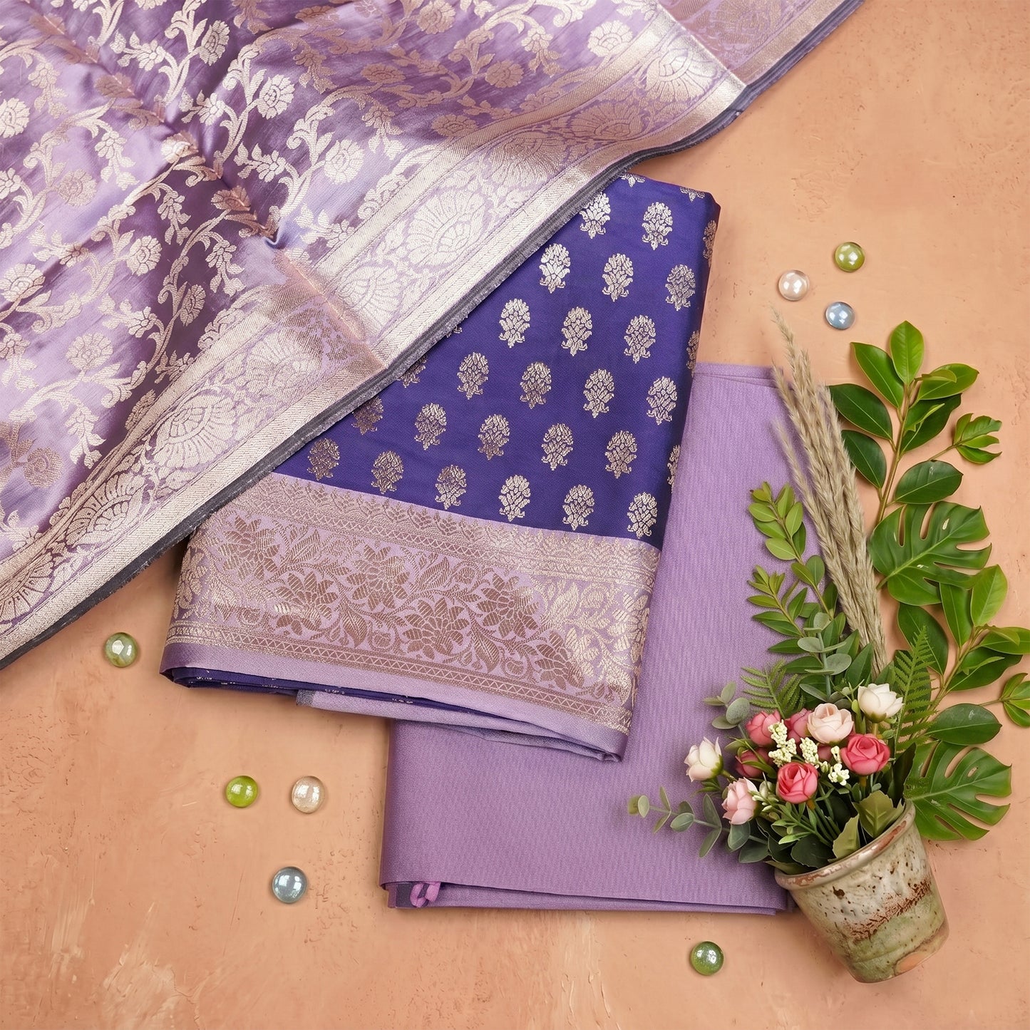 Dark Purple Banarasi Silk 3-Piece Suit Fabric
