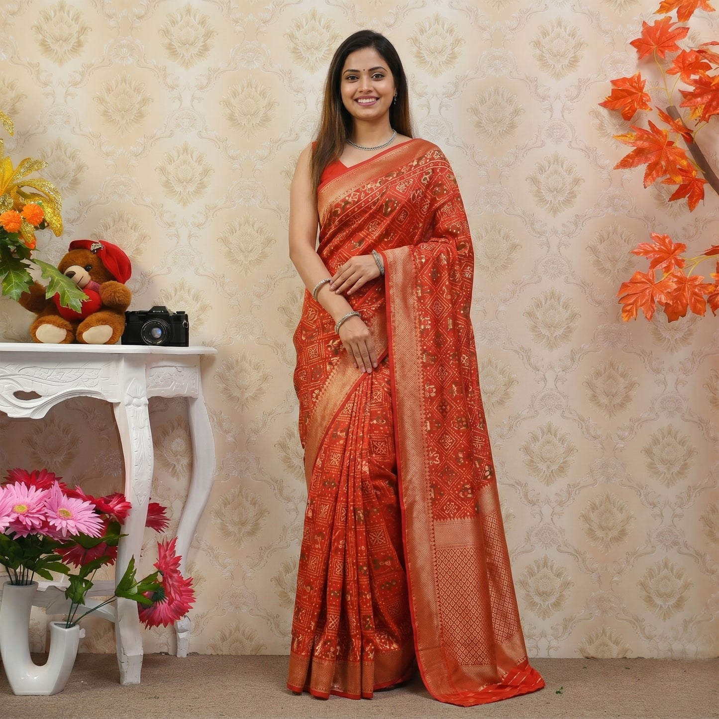 Red Bandej Georgette Saree