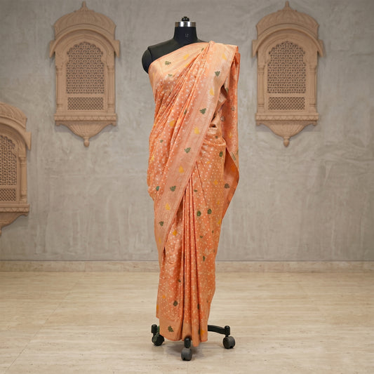 Peach Silver Zari Banarasi Saree