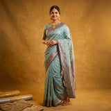 Sky blue cotton silk saree