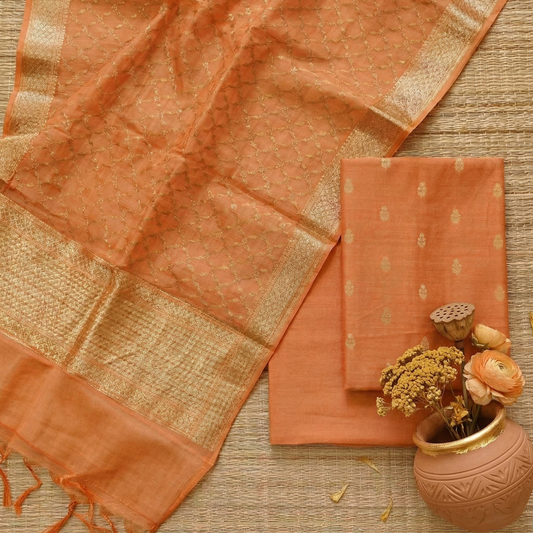 Rust Banarasi Silk 3-Piece Suit Fabric